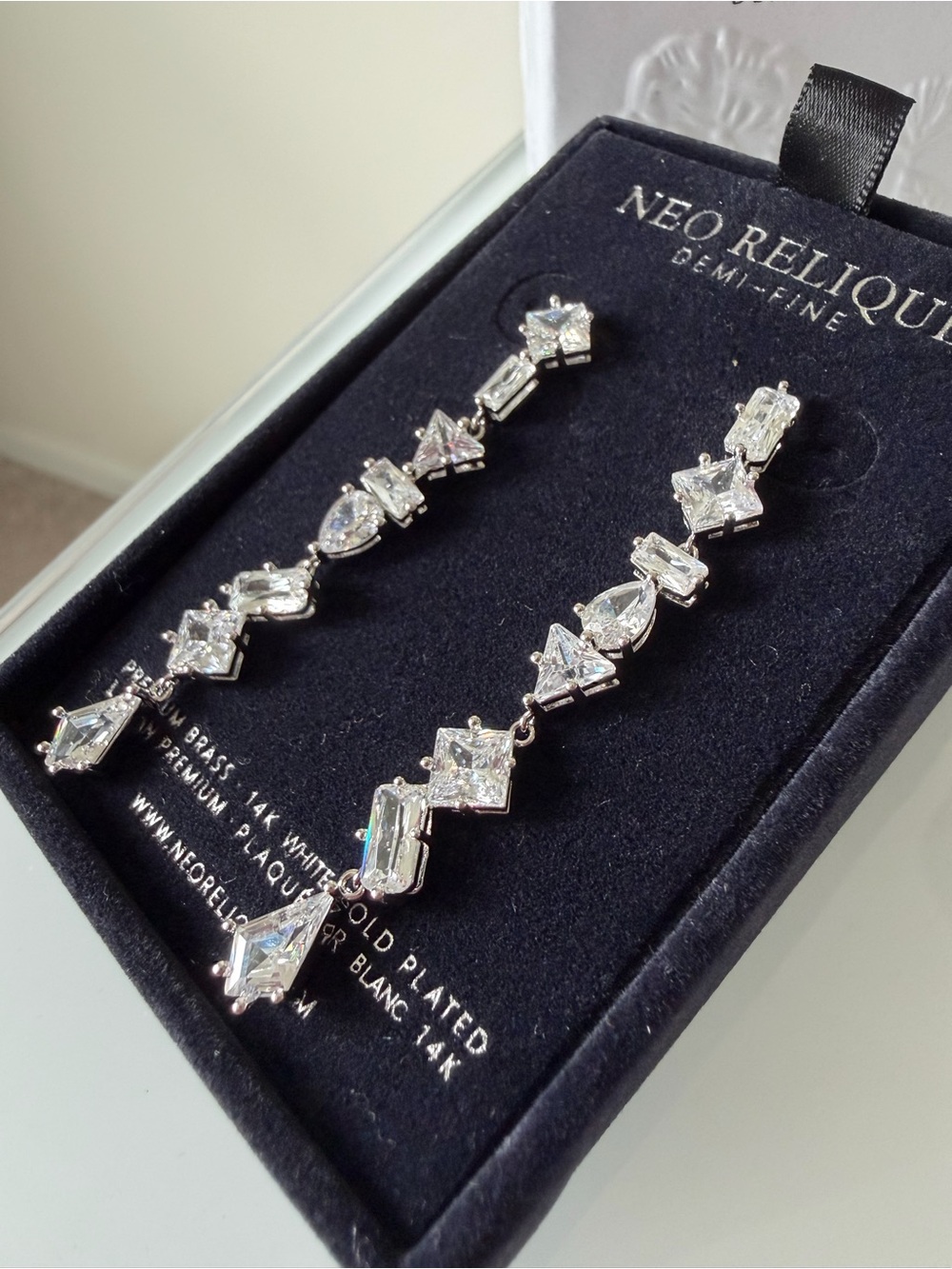 Silver Cubic zirconia mixed cut Linear Drop Earrings